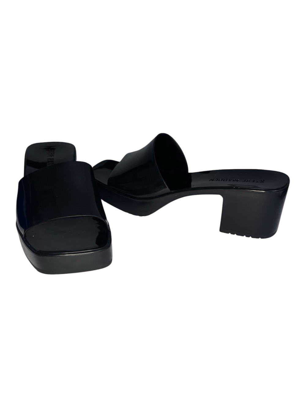 Steve Madden Harlin Sandals 8M Heeled Black Jelly Chunky Heel Y2K Open Toe